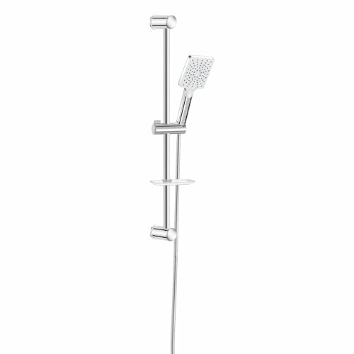 Duschstange mit Handbrause 60 cm| 3 Strahlarten | Duschset Edelstahl | Brause 9,5 x 12 cm | Duschkopfhalterung | Schlauch Brausestangenset Brausegarnitur Maxima Chrome von KAREN banyo