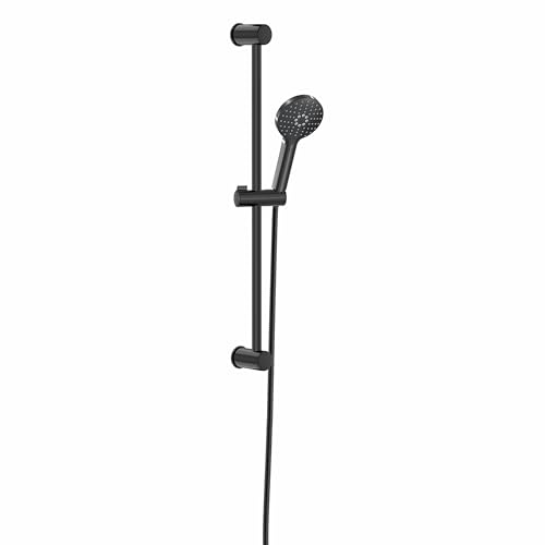 Duschstange mit Handbrause 60 cm| 3 Strahlarten | Duschset Edelstahl | Brause Ø 11cm | Duschkopfhalterung | Schlauch Brausestangenset Brausegarnitur Rainmax Mat Black von KAREN banyo