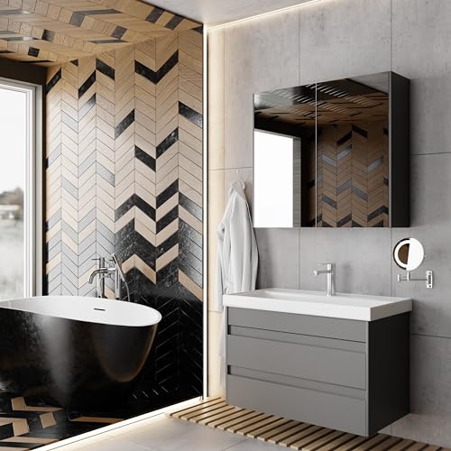 KAREN banyo Badezimmermöbel Set Lara 80 Anthrazit | Keramikwaschbecken | Unterschrank | Spiegelschrank | Softclose-Schubladen & -Türen & unsichtbare Griffe | Moderner Stil | Badmöbel Waschtisch KAREN banyo Badezimmermöbel Set Lara 80 Anthrazit | Keramikwaschbecken | Unterschrank | Spiegelschrank | Softclose-Schubladen & -Türen & unsichtbare Griffe | Moderner Stil | Badmöbel Waschtisch von KAREN banyo