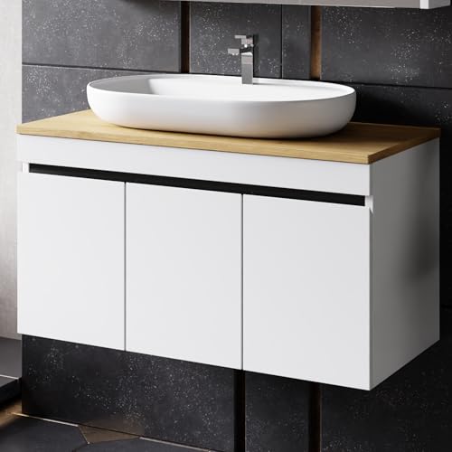 Karen Waschtisch mit Unterschrank Venus Weiß | Keramikwaschbecken | Unterschrank | Badmöbel | Aufsatzwaschbecken | Konsolenwaschtisch | Moderner Stil | Badezimmer (Venus 100 mit Konsole Eiche) von KAREN banyo