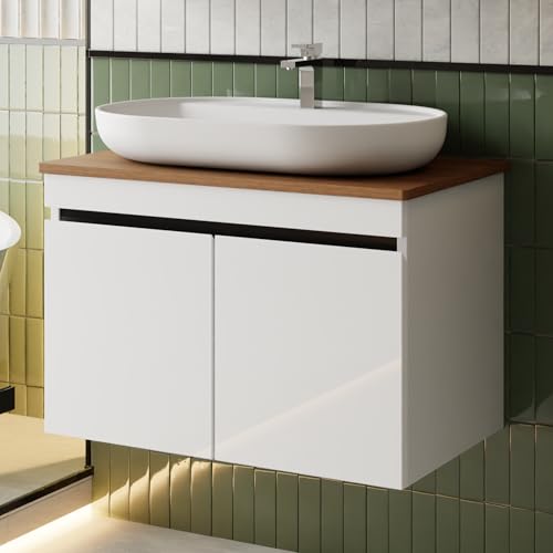 Karen Waschtisch mit Unterschrank Venus Weiß | Keramikwaschbecken | Unterschrank | Badmöbel | Aufsatzwaschbecken | Konsolenwaschtisch | Moderner Stil | Badezimmer (Venus 80 mit Konsole Walnuss) von KAREN banyo