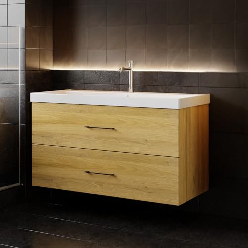 Karen Waschtisch mit Unterschrank Verona | Keramikwaschbecken | Unterschrank | Badmöbel | Aufsatzwaschbecken | Konsolenwaschtisch | Mediterran Stil | Badezimmer | Eiche (Verona 100) von KAREN banyo