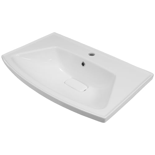 Keramik Einbauwaschbecken Blanc 70cm Breit Weiß | gekurvte Form mit Hahnloch & Überlauf| 70x46 cm | Waschbecken Gästewaschbecken Handwaschbecken Badezimmer WC von KAREN banyo