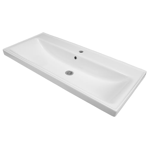 Keramik Einbauwaschbecken Sky 100 cm Breit Weiß | eckige Form mit Hahnloch & Überlauf| 100 x 10 x 45 cm | Waschbecken Gästewaschbecken Handwaschbecken Badezimmer WC von KAREN banyo
