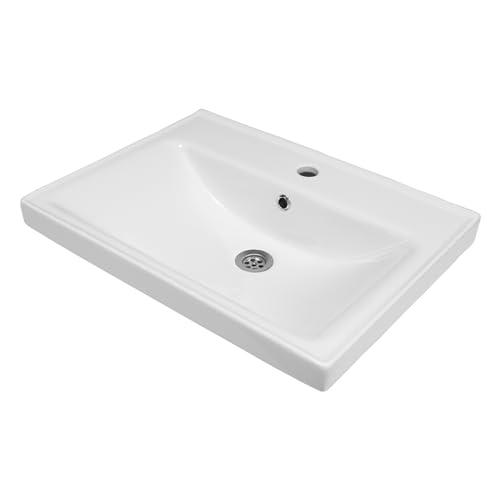 Keramik Einbauwaschbecken Sky 60 cm Breit Weiß | eckige Form mit Hahnloch & Überlauf| 60 x 10 x 45 cm | Waschbecken Gästewaschbecken Handwaschbecken Badezimmer WC von KAREN banyo