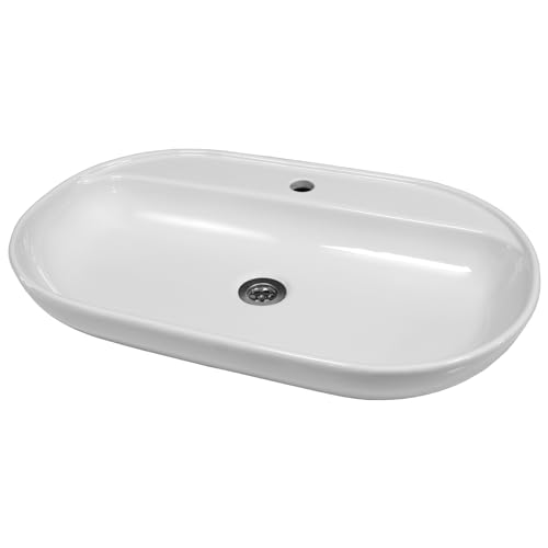 Waschbecken Paradise| Weiß | Aufsatzwaschbecken mit Hahnloch & Überlauf | 69,5 x 10 x 43,5 cm | ovale Form | Glattes Finish | Gästewaschbecken Handwaschbecken Badezimmer WC von KAREN banyo