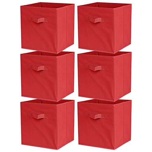 KAREN66 Aufbewahrungsbox 6er-Pack Faltbare Stoffbox 26,7 x 26,7 x 28 cm Vliesstoff Aufbewahrungskiste Faltbox Würfel Aufbewahrungskorb Organizer für Spielzeug Kleidung (Rot, A) von KAREN66