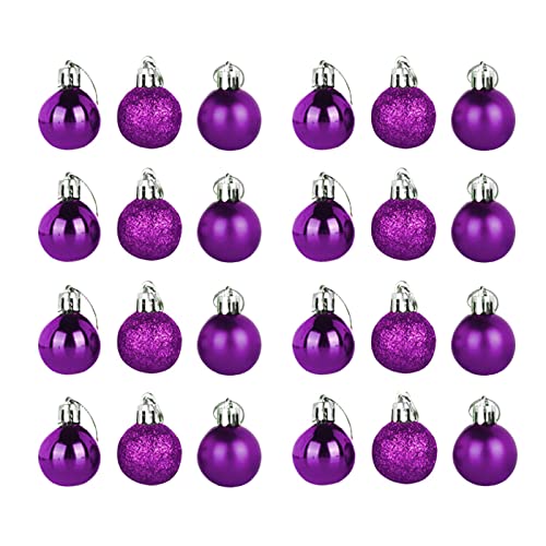 Christbaumkugeln Set 24 Stück Weihnachtskugeln aus Kunststoff - Weihnachtsbaum Deko Christbaumschmuck Mini Weihnachten Hängende Kugel für Urlaub Hochzeit Party Dekoration (Lila, One Size) von KAREN66