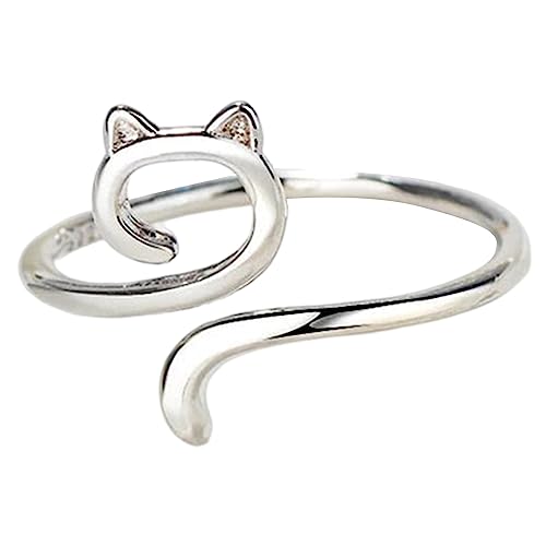 KAREN66 Häkelring für Fingergarn verstellbare Strickschlaufe Katze Kitty Ohren offener Ring Metall Garnführung Fingerhalter Strickfingerhüte Stricken Häkeln Loop Ring Geflochtener Fingerring (Silber) von KAREN66