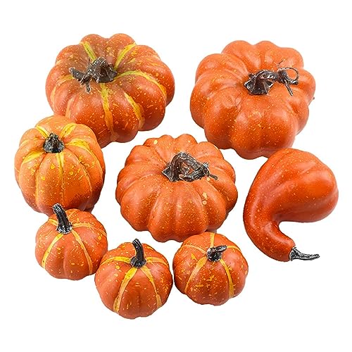 KAREN66 Künstliches Kürbissse Set, 8 Stück Kürbis Herbstdeko Zierkürbis Mini Orange Deko-Kürbisse Herbst Dekoration Herbstdekorationen Halloween Thanksgiving von KAREN66