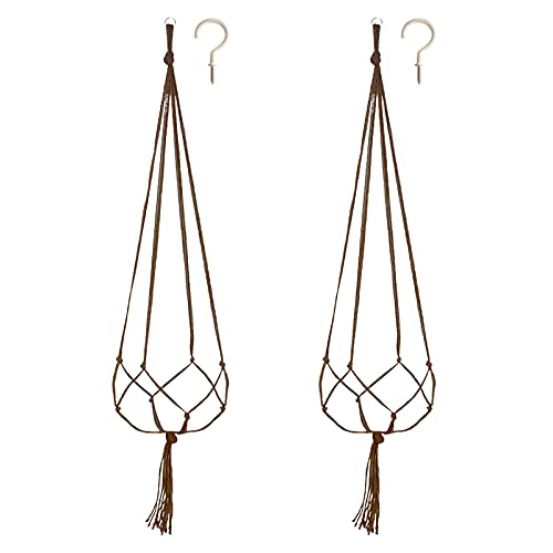 KAREN66 Makramee Blumenampel 2 Stück Boho Deko Baumwollseil Hängeampel Blumentopf Halter Pflanzen Aufhänger für Innen Außen Decken Balkone Wanddekoration (Beige, 90cm) von KAREN66