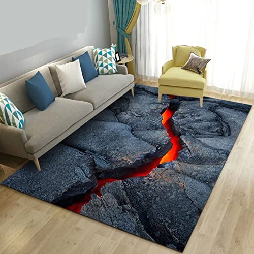 KARERS Teppich Vulkan Lava Magma Bereich Teppich 3D Teppich Teppich für Wohnzimmer Schlafzimmer Sofa Fußmatte Dekoration, Kind Spiel rutschfeste Bodenmatte 120x160cm von KARERS