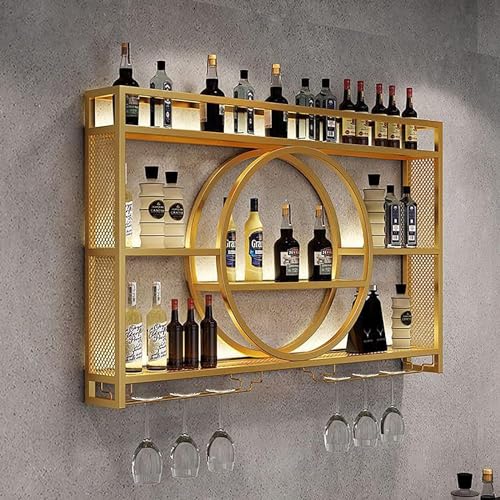 KARFRI Weinregale für die Wandmontage, Flaschenhalter aus Eisen, schwimmende Regale für die Bar, geeignet für Haus, Bar, Restaurant und Küche(Gold,120 * 15 * 80cm) von KARFRI