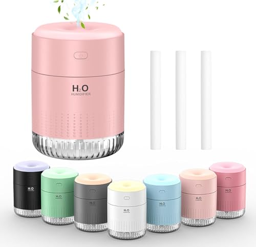 KARFUN Small Humidifiers,Portable Desk Humidifiers,Luftbefeuchter,Desktop Leiser Mini Luftbefeuchter mit 7 Farben Licht,Automatische Abschaltung,Büro,Schlafzimmer,Auto (Rosa) von KARFUN