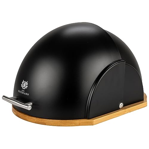 KARL HAUSMANN Brotkasten mit Schwarz Deckel - Brotbox Küche mit Bambus Boden - Bread Box - Brotkästen Holz - Brotkorb Kunststoff - Brot Aufbewahrung - Brot Frischhaltebox - Breadbox Container von KARL HAUSMANN