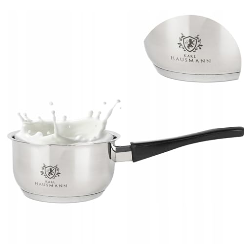 KARL HAUSMANN Edelstahl Stielkasserolle - 12 cm/0.6L - Kasserolle Induktion für alle Herdarten - Stieltopf mit Ausgießer - Milchtopf - Klein Topf - Butterpfännchen - Soßentopf - Kochtopf - Sauce Pan von KARL HAUSMANN