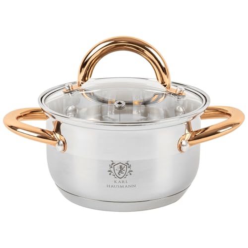 KARL HAUSMANN Kochtopf Induktion- 1.3L - Ø 14 cm - Edelstahl Topf mit Deckel für alle Herdarten Geeignet - Induktions topf - Edelstahltopf - Suppentopf - Spaghettitopf - Stainless Steel Cooking Pot von KARL HAUSMANN