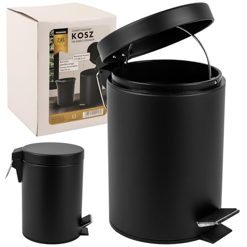 KARL HAUSMANN Kosmetikeimer Bad - 3L - Schwarz - Bad Mülleimer Edelstahl - Badezimmer Mülleimer mit Deckel und Öffnungsmechanismus Pedal -Badmülleimer Klein für Bad & WC - Bad abfalleimer - Treteimer von KARL HAUSMANN