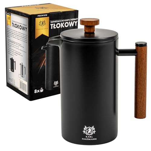 KARL HAUSMANN Thermo French Press - 1 Liter / 8 Tassen - Kaffeebereiter aus Edelstahl - Doppelwandig - Hält lange Warm - Kaffeezubereiter mit Cool-Touch Griffen - Kaffeepresse - Schwarz von KARL HAUSMANN