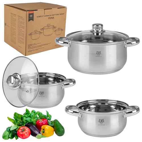 KARL HAUSMANN Topfset Induktion Edelstahl 3-Teilig - Kochtöpfe für Alle Herdarten - Kochtopf Set mit Glasdeckel - Töpfe mit Messskala - Topf Set - Kochtopfset - Topfsets - Pots - Induktionstöpfe von KARL HAUSMANN