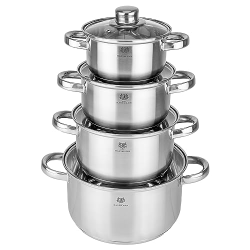 KARL HAUSMANN Topfset Induktion Edelstahl 4-Teilig - Kochtöpfe für Alle Herdarten - Kochtopf Set mit Glasdeckel - Töpfe mit Messskala - Topf Set - Kochtopfset - Elektroherd - Topfsets von KARL HAUSMANN