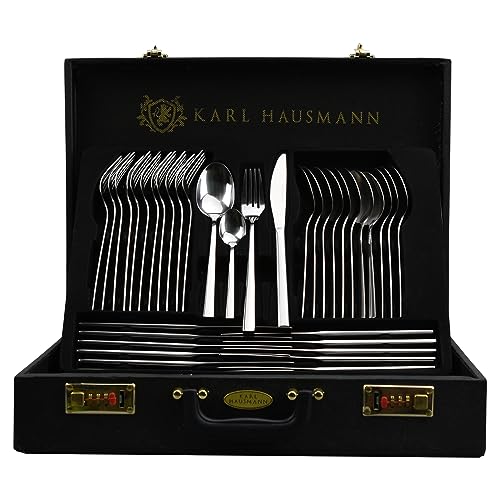 Karl Hausmann Besteckset, Essbesteck für 12 Personen, 72-teilig aus Edelstahl, Besteck Set inkl. Koffer mit Tafelbesteck & Tortenheber, spülmaschinengeeignet, Silverware (LENA) von KARL HAUSMANN