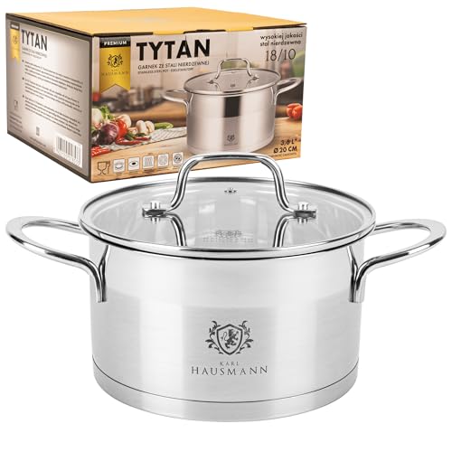 KARL HAUSMANN Edelstahl Kochtopf Induktion - 3.6L - Ø 20 cm - Topf für alle Herdarten Geeignet - 18/10 Edelstahltopf mit Deckel - Suppentopf - Spaghettitopf - Stainless Steel Pot - Töpfe - Kochtöpfe von KARL HAUSMANN