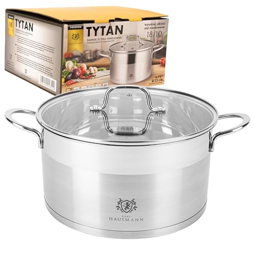 KARL HAUSMANN Edelstahl Kochtopf Induktion - 4.7L - Ø 22 cm - Topf für alle Herdarten Geeignet - 18/10 Edelstahltopf mit Deckel - Suppentopf - Spaghettitopf - Stainless Steel Pot - Töpfe - Kochtöpfe von KARL HAUSMANN