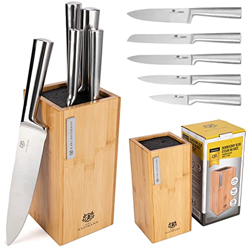 KARL HAUSMANN Messerblock mit Messer - 5 teilig - Messerset und Messer Block - Küchenmesser Set - Kitchen Knife Set - Messerblock aus Bambusholz mit Borsteneinsatz - Scharfe Messer aus Edelstahl von KARL HAUSMANN