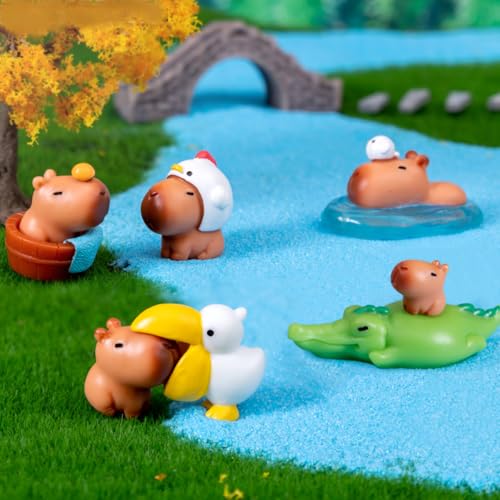 KARLOR 10 Pcs Wasserschwein Figuren Set, Tischdeko Miniatur Wasserschwein Pelikan Enten Krokodile Figur Capybara Tier-Ornamente Mikro-Landschaft Dekoration für Tisch Gartendeko Aquarium Autodeko von KARLOR
