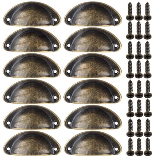 KARLOR 12 stück Vintage Möbelgriffe mit 24 Schrauben, Retro Schubladengriff Metall Bronze Möbel Griffe Muschelgriff Halbkreis Retro Möbelknöpfe für Kabinett Küchenschrank Schubladen KARLOR 12 stück Vintage Möbelgriffe mit 24 Schrauben, Retro Schubladengriff Metall Bronze Möbel Griffe Muschelgriff Halbkreis Retro Möbelknöpfe für Kabinett Küchenschrank Schubladen von KARLOR