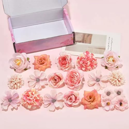 KARLOR 20 Stück Kunstblumen zum basteln Rose Künstlicher Blumen Blüten Hortensien Dahlien Gänseblümchen Blumen Deko Seidenblumen Hortensien für DIY Hochzeits-Brautsträuße Handkunstwerk (Rosa) von KARLOR