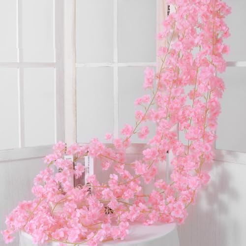 KARLOR 3 Stück Künstliche Blumen Girlanden, 1.8 Meter Kirschblütenranken 135 Blütenköpfe rosa künstlich Pflanzen Girlande Kunstblumen zum hängen Kunststoff Frühlingsblumen Dekoration Heim von KARLOR