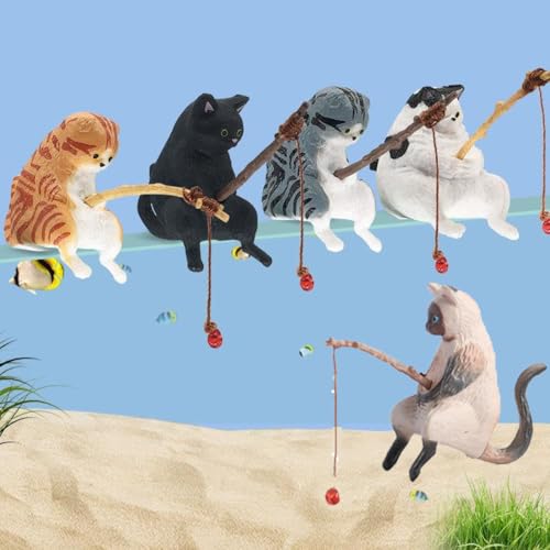 KARLOR 5 Stück Mini Kätzchen Figuren Angelnde Kätzen Deko Garten Aquarium Fish Tank Deko Miniatur Katzen Figuren Katzen Statue Skulptur Tierornamente Schreibtisch Auto Desktop Büro deko von KARLOR