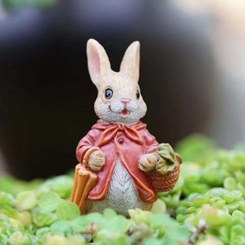 KARLOR Hase Figur Deko, Ostern Hase Tiere Figuren Garten Deko Kaninchen Skulptur klein Hasen Ornamente Topfpflanzen Deko Hasen Statuen Deko Kaninchench aus Kunstharz(Regenmantel-Hase) von KARLOR