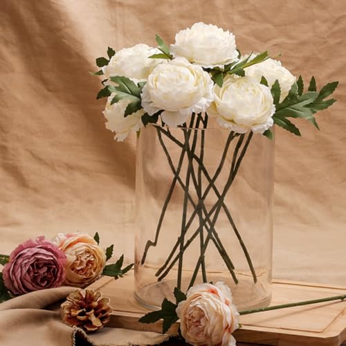 KARLOR Künstlich Pfingstrose weiß 6 Pcs Kunstblumen wie Echt Künstlich Blumen Strauß Rosen groß Seidenpfingstrosen Hochzeit Kernstück weiß Blumen Deko Blumenarrangements Tischaufsätze Hause Heim Deko von KARLOR