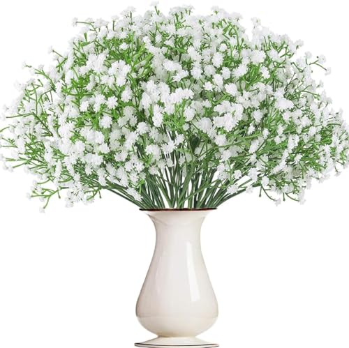 KARLOR Künstlich Schleierkraut Set, 16 Bündel Kunstblumen Strauß Künstlich Blumen Set Hochzeit Kernstück weiß Blumen Deko Artificial Flower White Kunstblumen wie echt Hause Deko von KARLOR