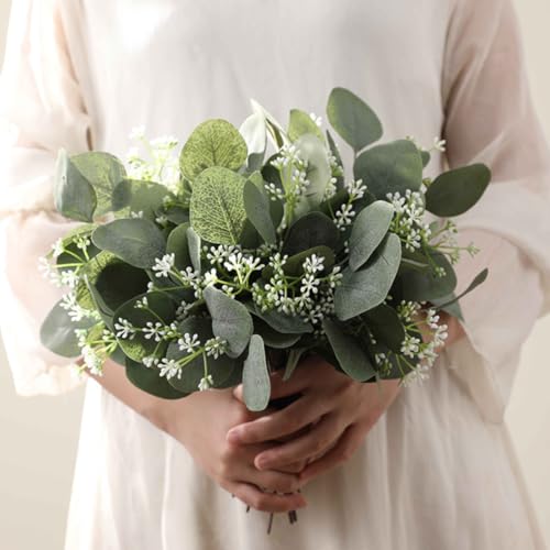 KARLOR Künstliche Eukalyptusblätter Stiele, 10 Zweige mit Früchten Kunst Eukalyptusblattstiele Deko Kunstpflanzen dekorative Blätter Künstliche Pflanze für Blumenarrangement Tischdeko Hochzeit von KARLOR