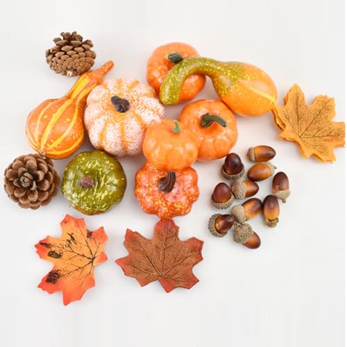 KARLOR Kunst Kürbis Herbst Künstliche Kürbis Künstliche Eicheln Tannenzapfen Herbst Thanksgiving Deko Mini Künstliche Kürbisse Set Tisch Deko Garten Deko Fotografie Requisiten von KARLOR
