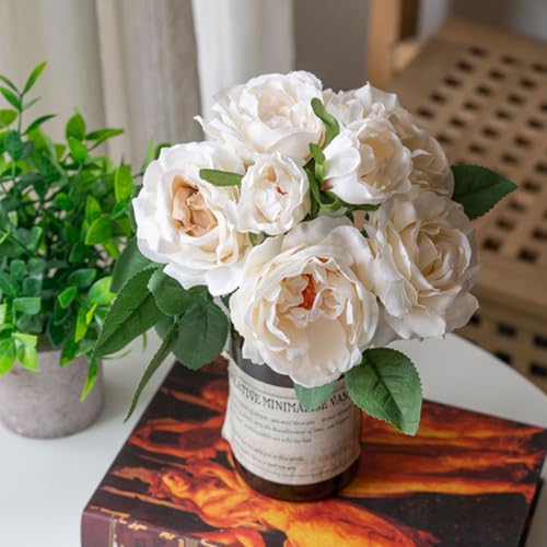 KARLOR Kunstblumen Rosen weiß Künstlich Blumenstrauß Hochzeit Rose künstlich Blumensträuße Kunstblumen Wie Echt Seidenrosen weiß Hochzeit Kunstrosen Kernstück Deko (Weiß) von KARLOR