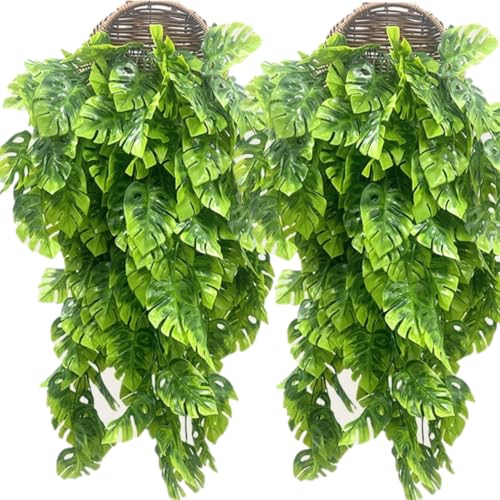 KARLOR Kunstpflanze zum aufhängen Monstera 2 Pcs 74cm künstliche Pflanze Hängend Künstlich Pflanzen zum aufhängen Monstera kleine Blätter Hängepflanzen für Drinnen Draußen Deko von KARLOR