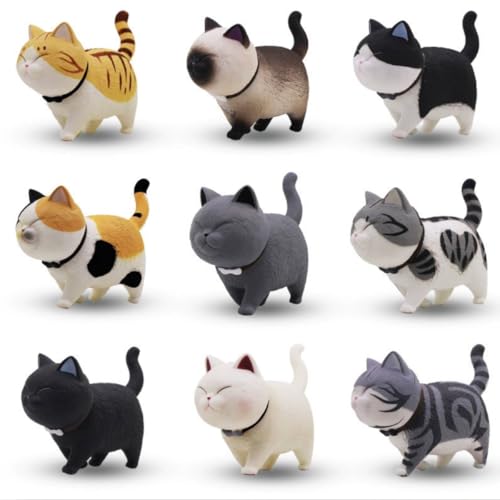 KARLOR Mini Kätzchen Figuren, 9 PCS Katzen Figuren Deko, Statue Katzen Deko Realistisch Katzen Ornamente schwarz grau orange weiße Kätzen Miniatur Tierornamente Tier Tisch Auto Desktop Büro deko von KARLOR