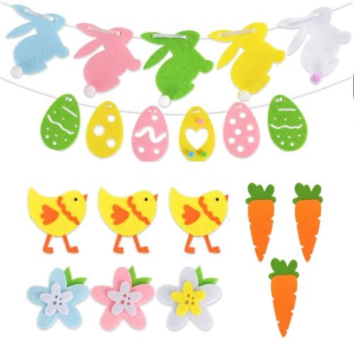 KARLOR Ostern Deko Fenster, hängend Filz Girlande Ostern Hasen Deko Ostereier Karotten Hühner Dekoration, Dekorative Girlanden Kindergarten Schule Girlande Osterdekoration KARLOR Ostern Deko Fenster, hängend Filz Girlande Ostern Hasen Deko Ostereier Karotten Hühner Dekoration, Dekorative Girlanden Kindergarten Schule Girlande Osterdekoration von KARLOR