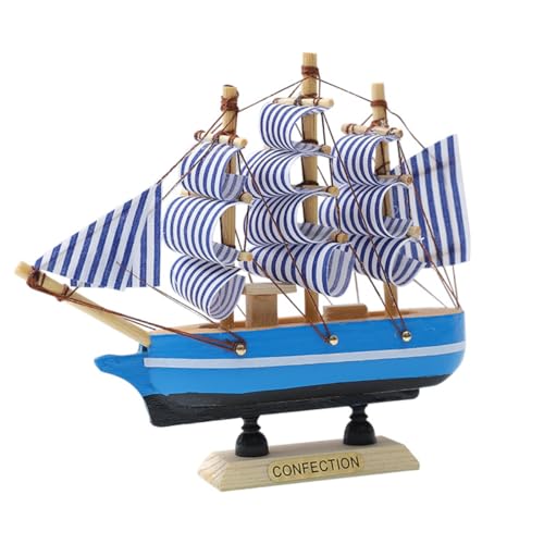 KARLOR Segelboot-Modell aus Holz, Blau Holzschiff Dekoration Segelboot Ornamente Segelschiff Model Holzboot Segeln Bastelschiff Maritime Heim Büro Tisch Fenster Deko (Segelschiff-Modell) von KARLOR