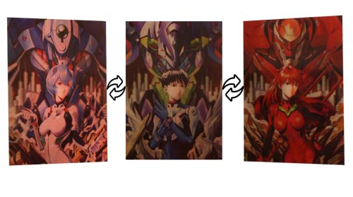 KARMA-X Großes 30x40CM Neon-Genisis-Evangelion 3D-Poster mit dreifachem Übergang | Anime Manga Poster Wandbild Hologramm Lentikular | Wanddeko Geschenk | Shinji & Rei & Asuka von KARMA-X