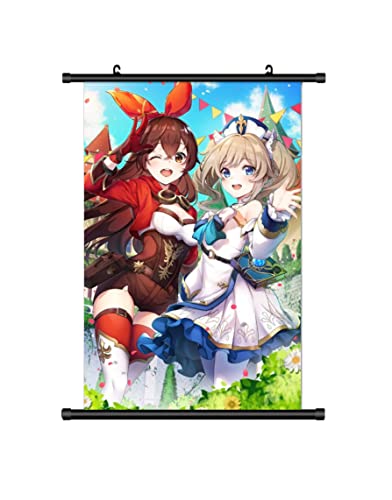 KARMA-X Großes 60x90CM Genshin Impakt Kakemono Rollbild | Anime Manga Stoffposter Wallscroll Poster | Wanddeko Geschenk | Amber & Barbara von KARMA-X