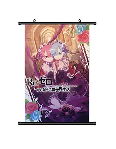 KARMA-X Großes 60x90CM Leben in einer anderen Welt von Null Re Zero Kakemono Rollbild | Anime Manga Stoffposter Wallscroll Poster | Wanddeko Geschenk | Rem & Ram von KARMA-X