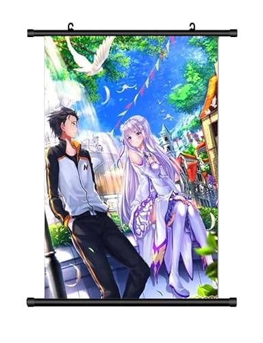 KARMA-X Großes 60x90CM Leben in einer anderen Welt von Null Re Zero Kakemono Rollbild | Anime Manga Stoffposter Wallscroll Poster | Wanddeko Geschenk | Sabaru & Emilia von KARMA-X