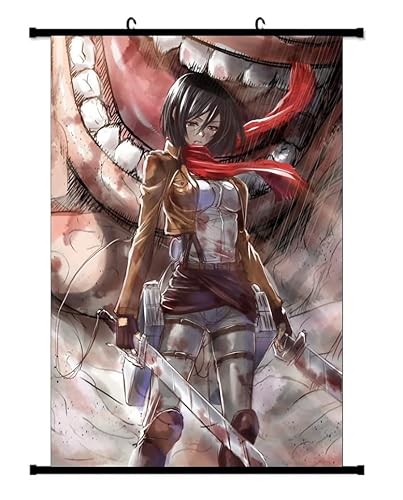 KARMA-X Großes 60x90CM Ansturm der Titanen MikasaChan Kakemono Rollbild | Anime Manga Stoffposter Wallscroll | Wanddeko Geschenk von KARMA-X