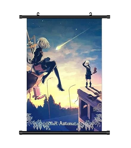 KARMA-X Großes 60x90CM Nier Automata Kakemono Rollbild | Anime Manga Stoffposter Wallscroll Poster | Wanddeko Geschenk | 2B & 9S von KARMA-X
